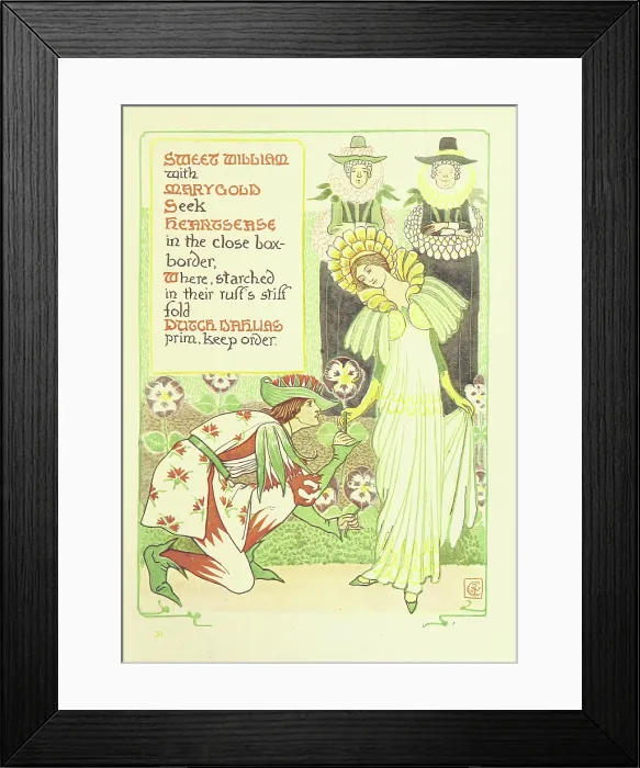 Framed Print : Sweet William with Marygold Seek Heartsease in the close box-border... 1899. Creator: Walter Crane Framed Print : Sweet William with Marygold Seek Heartsease in the close box-border... 1899. Creator: Walter Crane