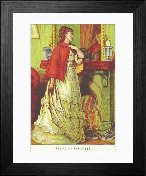 Framed Print : Trying on the dress, 1876. Creator: Unknown Framed Print : Trying on the dress, 1876. Creator: Unknown