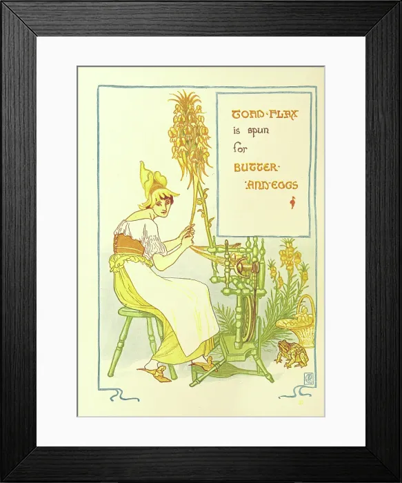 Framed Print : Toad-flax is spun for Butter-And-Eggs, 1899. Creator: Walter Crane Framed Print : Toad-flax is spun for Butter-And-Eggs, 1899. Creator: Walter Crane