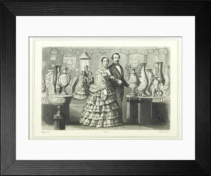 Framed Print : Well-to-do French couple looking at vases, 1865. Creator: Unknown