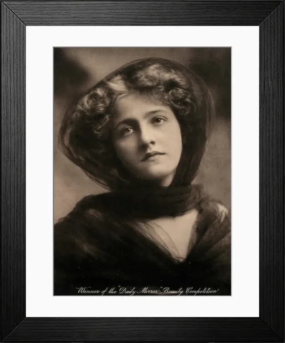 Framed Print : A young woman, winner of a beauty contest, wearing a large black hat with a trailing scarf... c1904 Creator: Unknown Framed Print : A young woman, winner of a beauty contest, wearing a large black hat with a trailing scarf... c1904 Creator: Unknown
