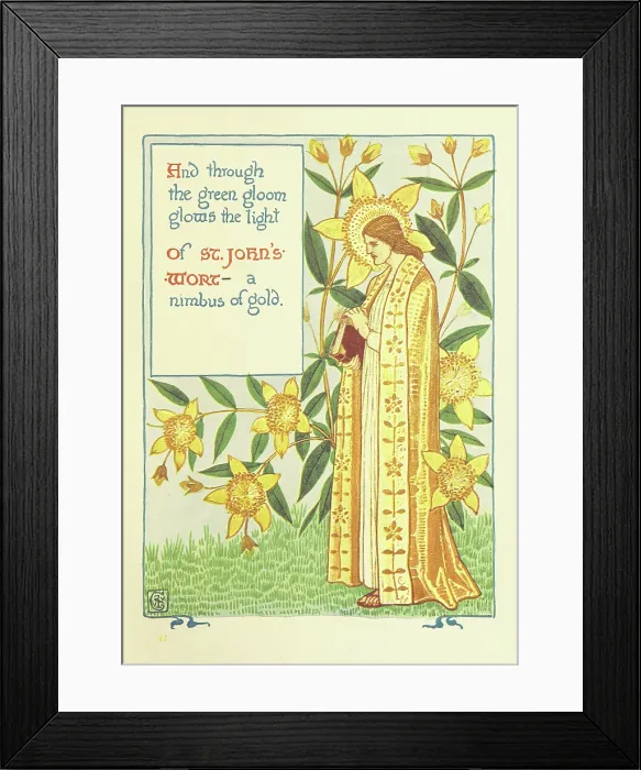 Framed Print : And through the green gloom glows the light Of St. John's-Wort - a nimbus of gold, 1899. Creator: Walter Crane. And through the green gloom glows the light Of St Framed Print : And through the green gloom glows the light Of St. John's-Wort - a nimbus of gold, 1899. Creator: Walter Crane. And through the green gloom glows the light Of St