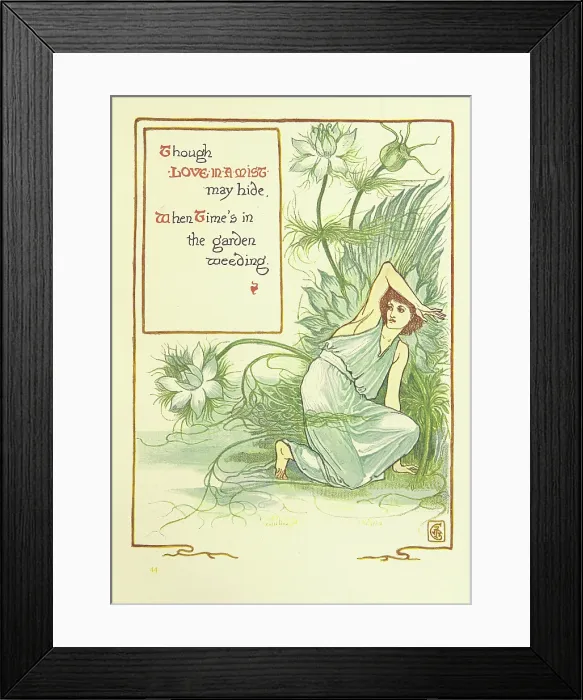 Framed Print : Though Love-In-A-Mist may hide, When Time's in the garden weeding, 1899. Creator: Walter Crane. Though Love-In-A-Mist may hide, When Time's in the garden weeding, 1899 Framed Print : Though Love-In-A-Mist may hide, When Time's in the garden weeding, 1899. Creator: Walter Crane. Though Love-In-A-Mist may hide, When Time's in the garden weeding, 1899