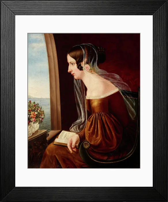 Framed Print : Portrait of a Young Woman by the Window, 1st half of 19th century. Creator: Unknown Framed Print : Portrait of a Young Woman by the Window, 1st half of 19th century. Creator: Unknown