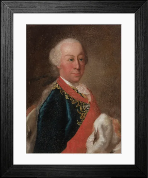 Framed Print : Portrait of a Man in a Tailcoat and an Ermine Cloak, 18th century. Creator: Unknown Framed Print : Portrait of a Man in a Tailcoat and an Ermine Cloak, 18th century. Creator: Unknown
