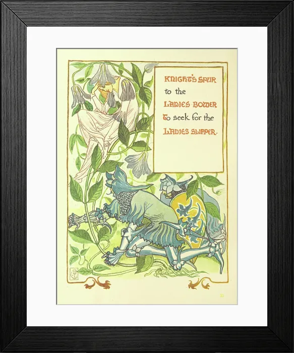 Framed Print : Knight's Spur to the Ladies Bower To seek for the Ladies Slipper, 1899. Creator: Walter Crane. Knight's Spur to the Ladies Bower To seek for the Ladies Slipper, 1899 Framed Print : Knight's Spur to the Ladies Bower To seek for the Ladies Slipper, 1899. Creator: Walter Crane. Knight's Spur to the Ladies Bower To seek for the Ladies Slipper, 1899