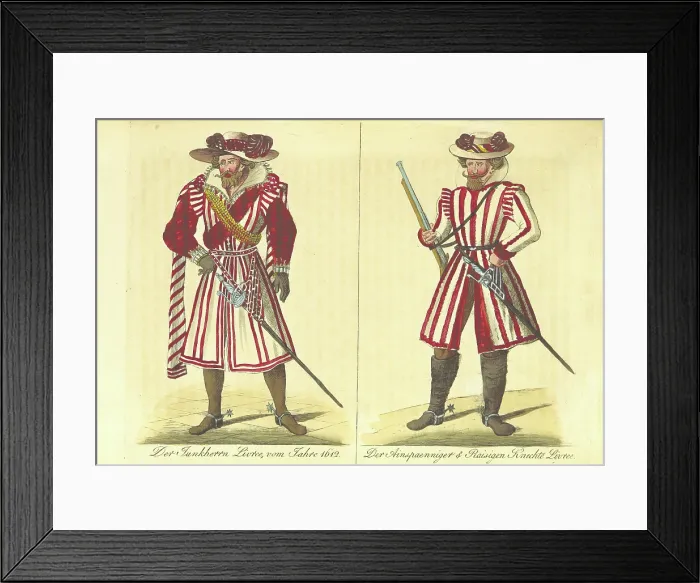 Framed Print : The Junkherrn's livery from 1612; the Ainspaenniger & Raisigen Servants livery, (1860) Framed Print : The Junkherrn's livery from 1612; the Ainspaenniger & Raisigen Servants livery, (1860)