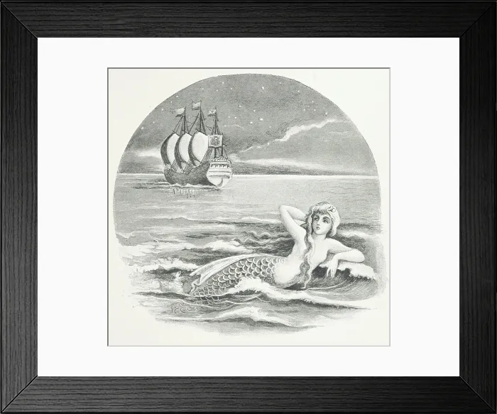 Framed Print : Mermaid and sailing ship, 1888. Creator: Laura Troubridge Framed Print : Mermaid and sailing ship, 1888. Creator: Laura Troubridge