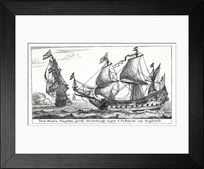 Framed Print : Two New Frigates Launched for War Against the Parliament of England, c1652-1654, (1896). Creator: Unknown Framed Print : Two New Frigates Launched for War Against the Parliament of England, c1652-1654, (1896). Creator: Unknown