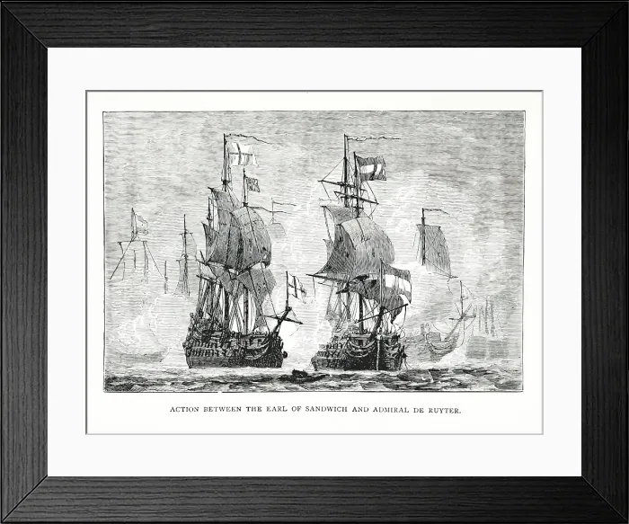Framed Print : Action between the Earl of Sandwich and Admiral de Ruyter, 1672, (1896). Creator: Unknown Framed Print : Action between the Earl of Sandwich and Admiral de Ruyter, 1672, (1896). Creator: Unknown