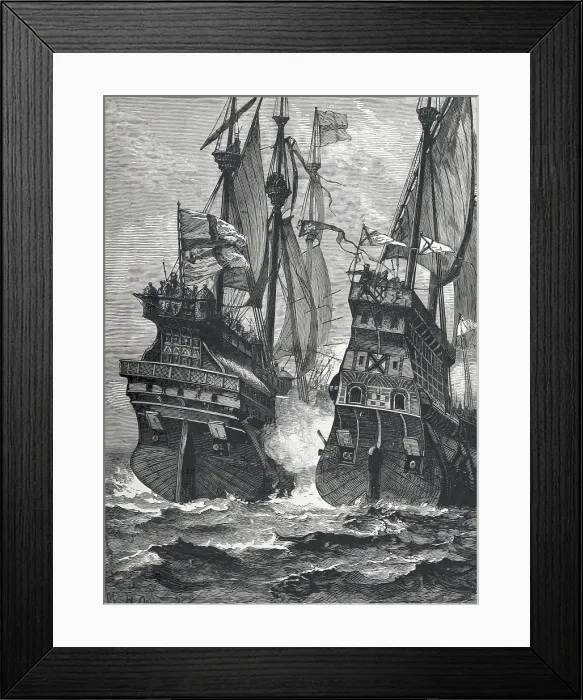 Framed Print : The Defeat of Sir Andrew Barton, 1511, (1887). Creator: William Heysham Overend Framed Print : The Defeat of Sir Andrew Barton, 1511, (1887). Creator: William Heysham Overend