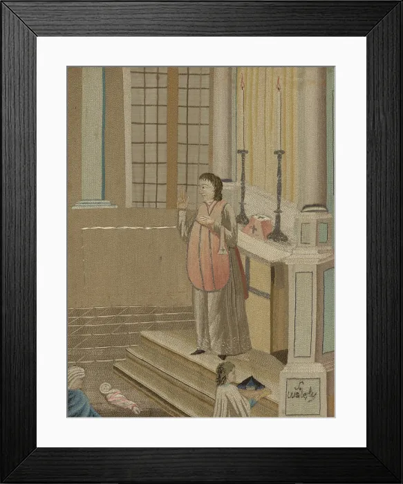 Framed Print : Embroidered picture, Early 19th century. Creator: Unknown Framed Print : Embroidered picture, Early 19th century. Creator: Unknown