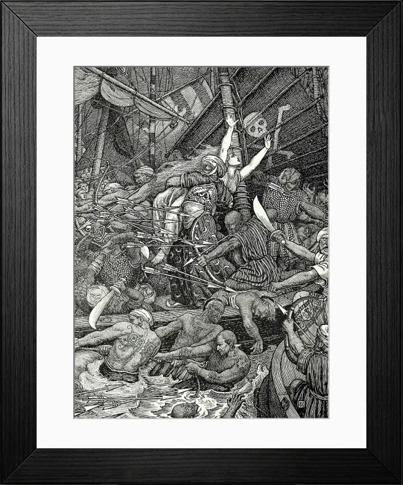 Framed Print : 'He saw two cities in a thousand boats all fighting for a woman on the sea', 1898. Creators: Louis John Rhead, George Woolliscroft Rhead Framed Print : 'He saw two cities in a thousand boats all fighting for a woman on the sea', 1898. Creators: Louis John Rhead, George Woolliscroft Rhead