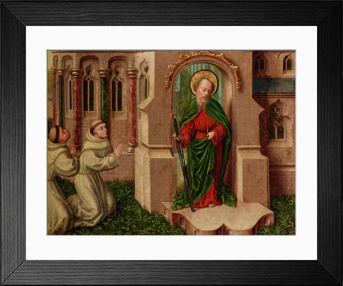 Framed Print : Saint Paul with Monks in Front of the Church of San Paolo fuori le Mura in Rome, between 1490-1500. Creator: Unknown Framed Print : Saint Paul with Monks in Front of the Church of San Paolo fuori le Mura in Rome, between 1490-1500. Creator: Unknown