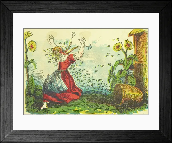 Framed Print : Girl attacked by bees, 1854. Creator: Unknown Framed Print : Girl attacked by bees, 1854. Creator: Unknown
