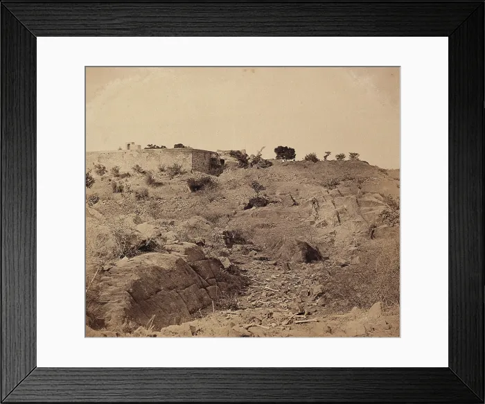Framed Print : India: the ruins of Sammy House surrounded by scattered bones of sepoys killed in action, c1858. Creator: Felice Beato Framed Print : India: the ruins of Sammy House surrounded by scattered bones of sepoys killed in action, c1858. Creator: Felice Beato