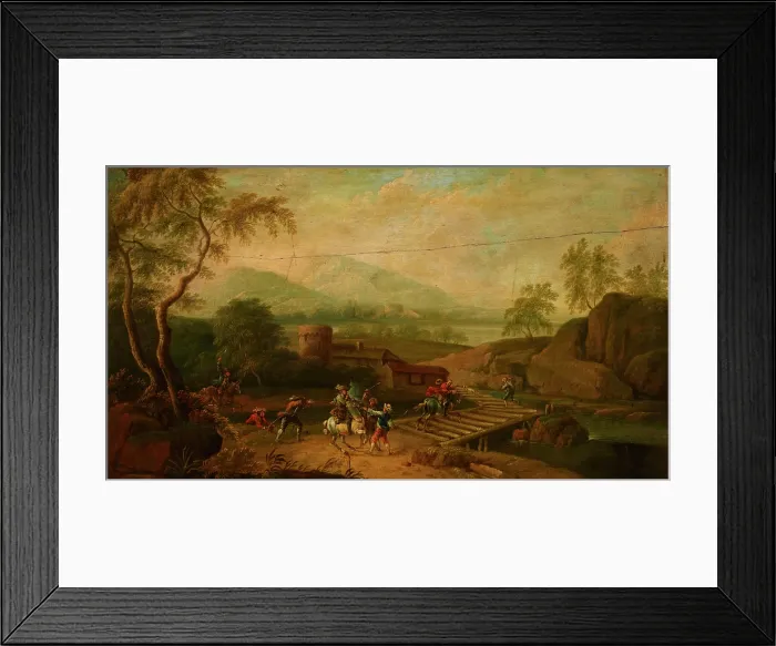 Framed Print : Robbery on the Bridge, 18th century. Creator: Unknown Framed Print : Robbery on the Bridge, 18th century. Creator: Unknown
