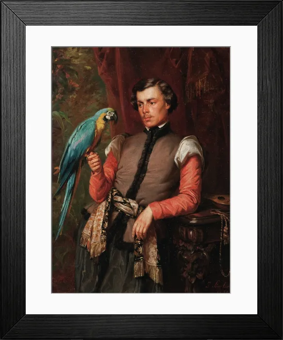 Framed Print : Nobleman with a Parrot, 1859. Creator: Jozef Simmler Framed Print : Nobleman with a Parrot, 1859. Creator: Jozef Simmler