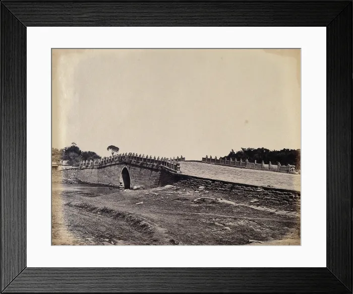 Framed Print : Near Beijing, China: a stone bridge (Palichiun Bridge ?): the site of a battle during the... 1860. Creator: Felice Beato Framed Print : Near Beijing, China: a stone bridge (Palichiun Bridge ?): the site of a battle during the... 1860. Creator: Felice Beato