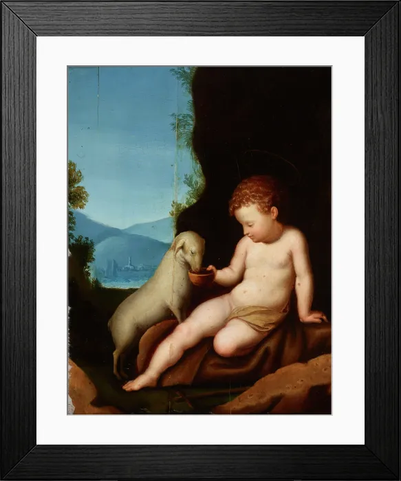 Framed Print : Saint John the Baptist Watering the Lamb, 16th century. Creator: Unknown Framed Print : Saint John the Baptist Watering the Lamb, 16th century. Creator: Unknown