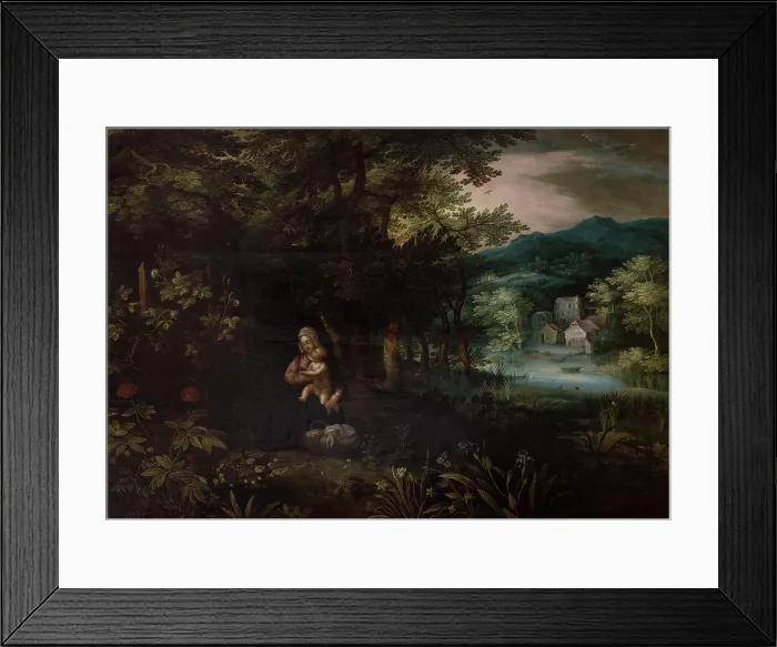 Framed Print : Landscape with the Scene of the Rest on the Flight into Egypt, 1st half of 17th century. Creator: Unknown Framed Print : Landscape with the Scene of the Rest on the Flight into Egypt, 1st half of 17th century. Creator: Unknown