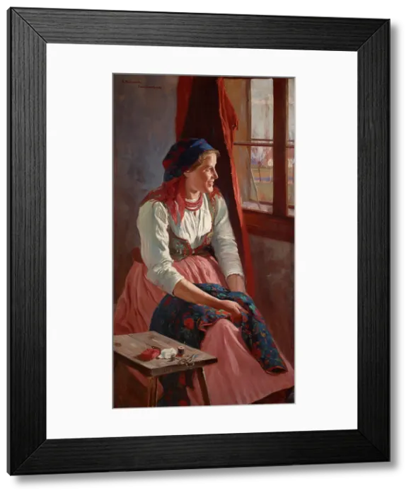 Framed Print : Girl at the Window, 1903. Creator: Wincenty Wodzinowski