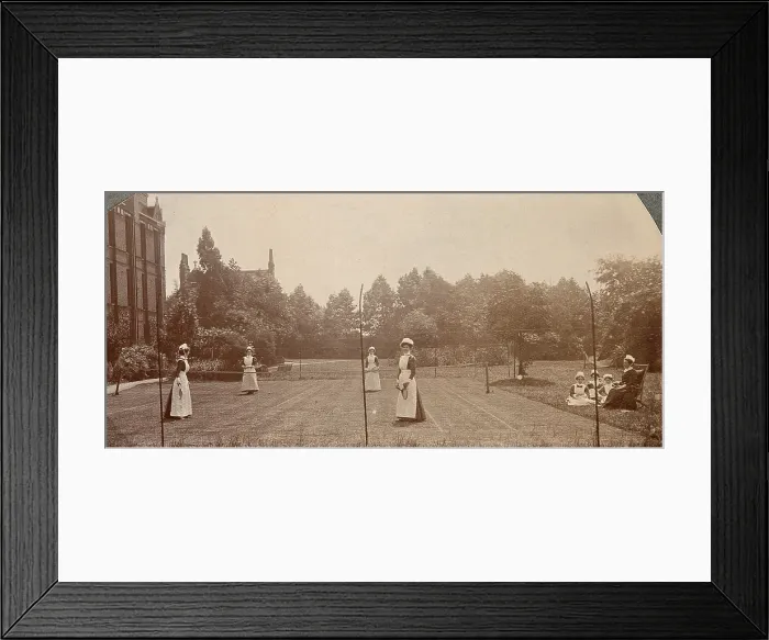Framed Print : St Marylebone Infirmary, London: nurses playing tennis, 1906 (1912). Creator: Unknown Framed Print : St Marylebone Infirmary, London: nurses playing tennis, 1906 (1912). Creator: Unknown