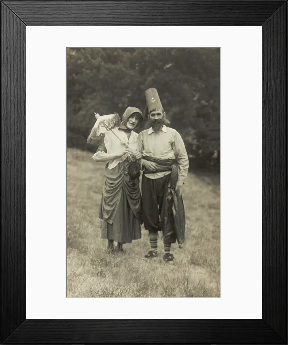 Framed Print : Harry Smallwood and another man stand in a field, one in drag and the other... 1925. Creator: Unknown Framed Print : Harry Smallwood and another man stand in a field, one in drag and the other... 1925. Creator: Unknown