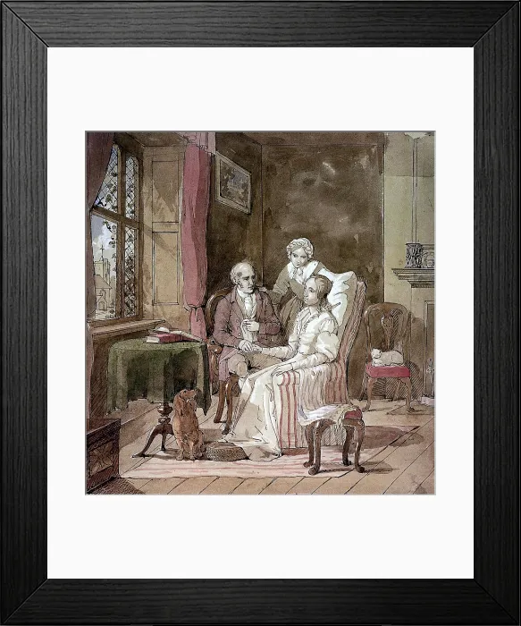 Framed Print : A physician taking the hand of a sick female patient, her mother is standing near them, c1850s. Creator: Ambrosini Jerome Framed Print : A physician taking the hand of a sick female patient, her mother is standing near them, c1850s. Creator: Ambrosini Jerome