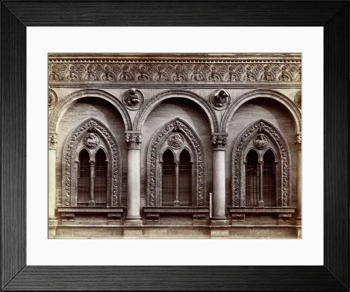 Framed Print : Ospedale Maggiore, Milan: three windows carved with relief sculpture, c1860s. Creator: Fratelli Alinari Framed Print : Ospedale Maggiore, Milan: three windows carved with relief sculpture, c1860s. Creator: Fratelli Alinari