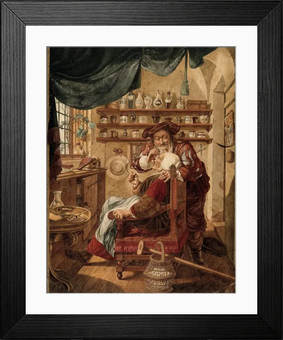 Framed Print : A barber-surgeon extracting stones from a woman's head; symbolising the expulsion of folly Framed Print : A barber-surgeon extracting stones from a woman's head; symbolising the expulsion of folly