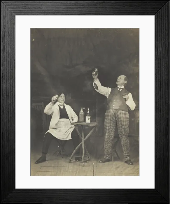 Framed Print : Two sailors pose on stage, holding up a drink, (between 1910 and 1919?). Creator: Unknown Framed Print : Two sailors pose on stage, holding up a drink, (between 1910 and 1919?). Creator: Unknown