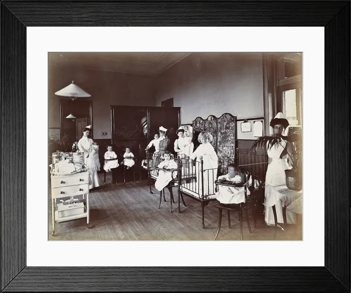 Framed Print : Johannesburg Hospital, South Africa: small hospital ward with nurses and children, c1905. Creator: Unknown Framed Print : Johannesburg Hospital, South Africa: small hospital ward with nurses and children, c1905. Creator: Unknown