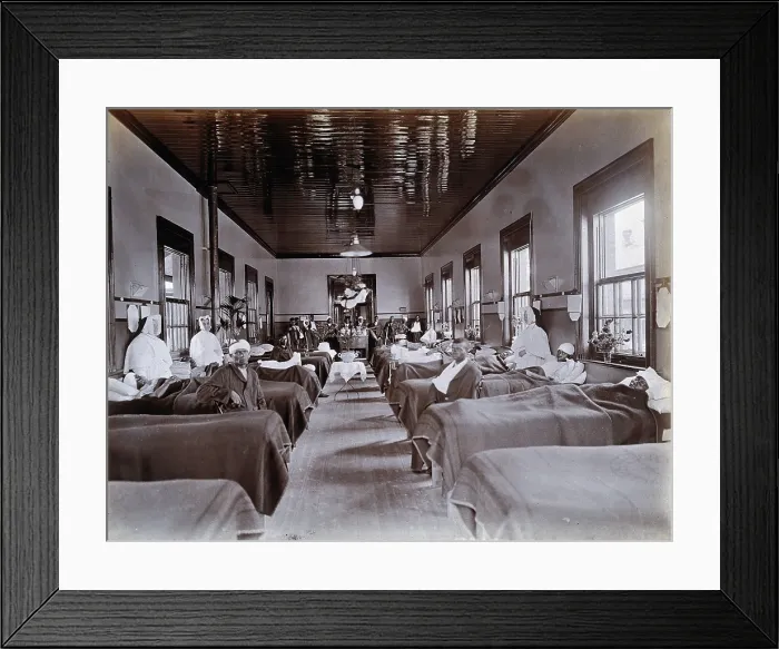 Framed Print : Johannesburg Hospital, South Africa: hospital ward with male patients, many with bandaged...c1905. Creator: Unknown Framed Print : Johannesburg Hospital, South Africa: hospital ward with male patients, many with bandaged...c1905. Creator: Unknown