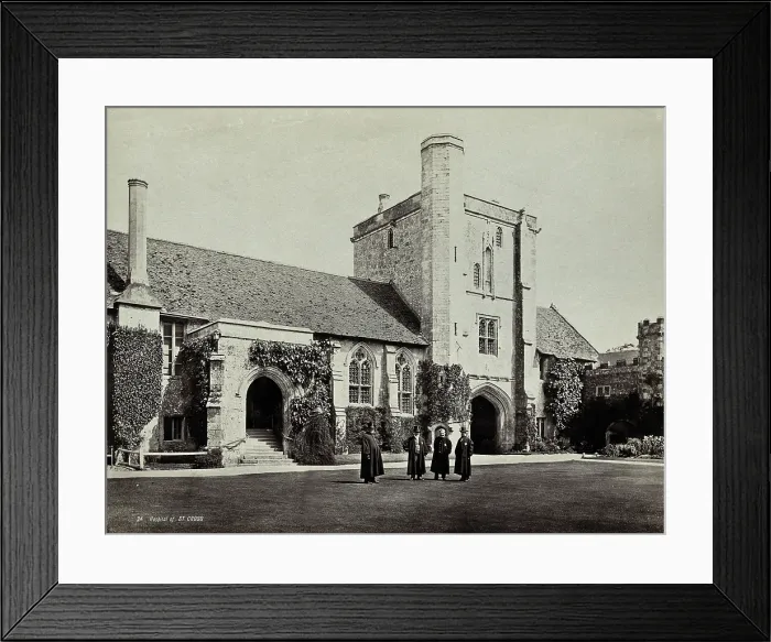 Framed Print : Hospital of Saint Cross, Winchester: four men standing in the courtyard, between 1800 and 1899. Creator: Unknown Framed Print : Hospital of Saint Cross, Winchester: four men standing in the courtyard, between 1800 and 1899. Creator: Unknown