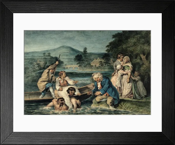 Framed Print : A man being brought in by boat apparently drowned, his wife and family grieve on the shore, c1800s. Creator: Robert Smirke Framed Print : A man being brought in by boat apparently drowned, his wife and family grieve on the shore, c1800s. Creator: Robert Smirke