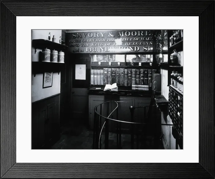 Framed Print : Savory & Moore Ltd: interior of the pharmacy;... c1880s. Creator: Unknown Framed Print : Savory & Moore Ltd: interior of the pharmacy;... c1880s. Creator: Unknown