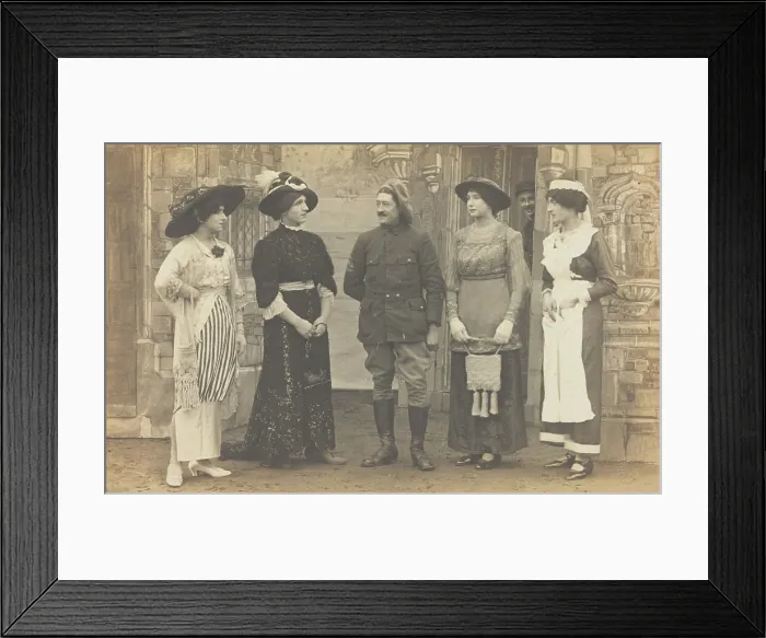 Framed Print : Prisoners of war performing a play at a prisoner of war camp in Cottbus, (between 1910 and 1919?). Creator: Unknown Framed Print : Prisoners of war performing a play at a prisoner of war camp in Cottbus, (between 1910 and 1919?). Creator: Unknown