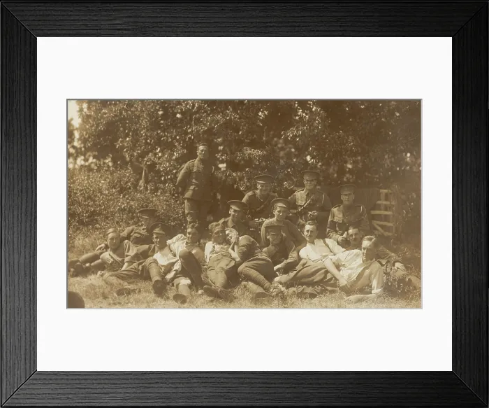 Framed Print : Soldiers relaxing in a field, (between 1910 and 1919?). Creator: Unknown Framed Print : Soldiers relaxing in a field, (between 1910 and 1919?). Creator: Unknown