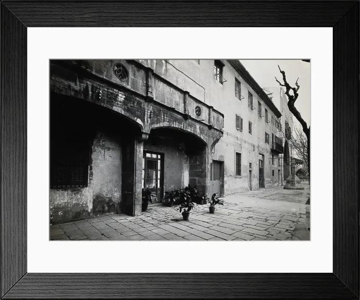 Framed Print : Hospital de la Santa Cruz, Barcelona: a long view of the courtyard. Creator: Unknown