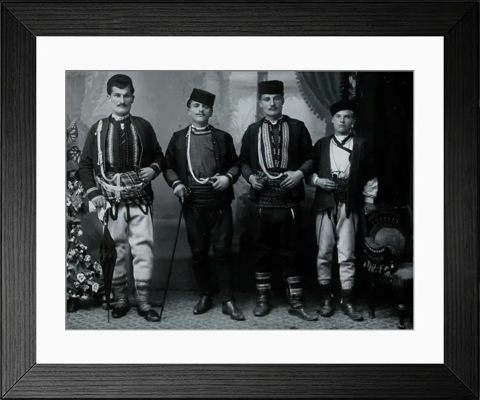 Framed Print : Bulgarian men wearing national dress, early 20th century. Creator: Unknown Framed Print : Bulgarian men wearing national dress, early 20th century. Creator: Unknown