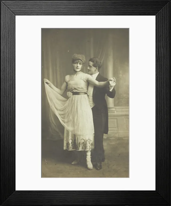 Framed Print : Two actors, one in drag, dancing together on stage, 1918. Creator: Unknown Framed Print : Two actors, one in drag, dancing together on stage, 1918. Creator: Unknown