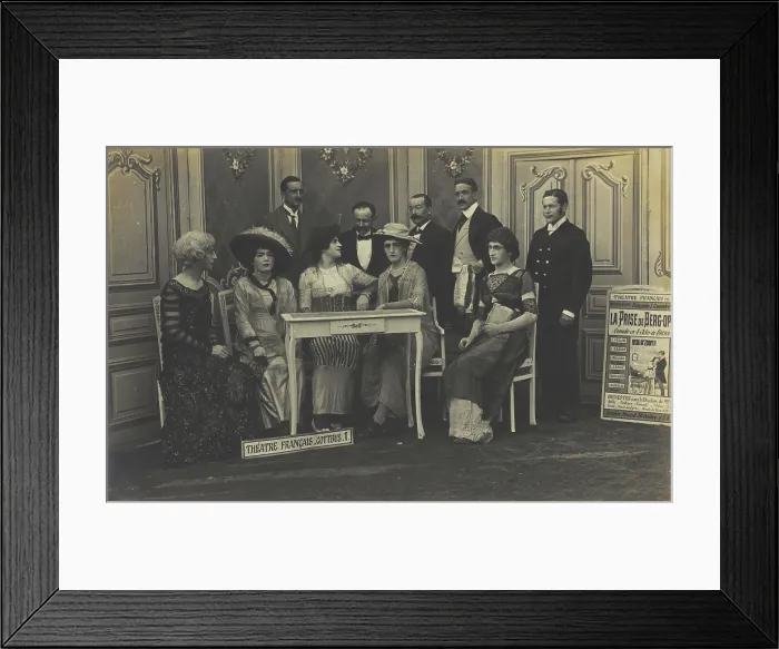 Framed Print : Actors performing French theatre at a prisoner of war camp in Cottbus, (between 1910 and 1919?). Creator: Unknown Framed Print : Actors performing French theatre at a prisoner of war camp in Cottbus, (between 1910 and 1919?). Creator: Unknown