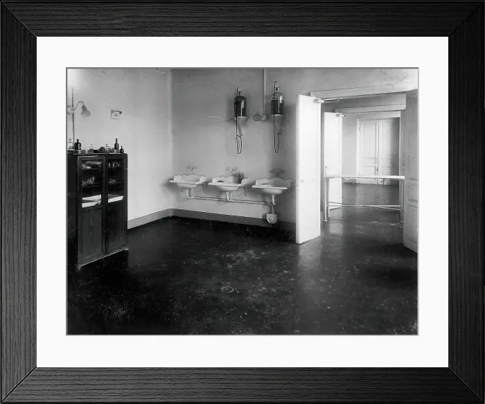 Framed Print : A washroom or operating room in the Physiological Laboratory either at the Institute of... 1904. Creator: Unknown Framed Print : A washroom or operating room in the Physiological Laboratory either at the Institute of... 1904. Creator: Unknown