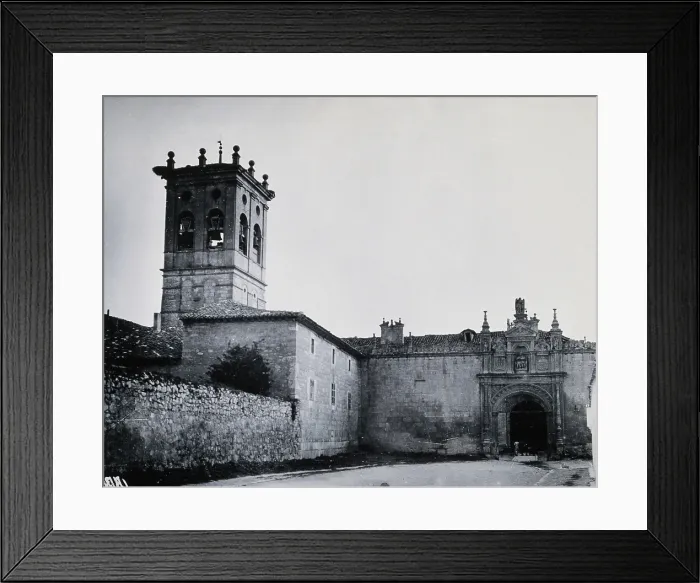Framed Print : Hospital del Rey, Burgos: exterior, showing the church tower and the pilgrims gateway, c1900 Framed Print : Hospital del Rey, Burgos: exterior, showing the church tower and the pilgrims gateway, c1900