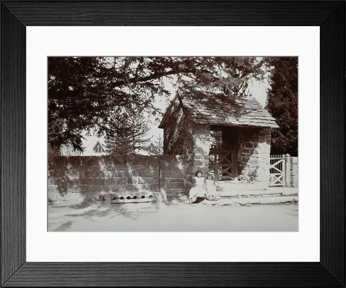 Framed Print : Mitchel Troy, Wales: lich-gate and stocks outside the church, c1890. Creator: Unknown Framed Print : Mitchel Troy, Wales: lich-gate and stocks outside the church, c1890. Creator: Unknown