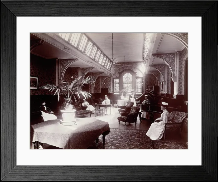 Framed Print : Claybury Asylum, Woodford, Essex: a nurses day-room (?), (1893?) Framed Print : Claybury Asylum, Woodford, Essex: a nurses day-room (?), (1893?)