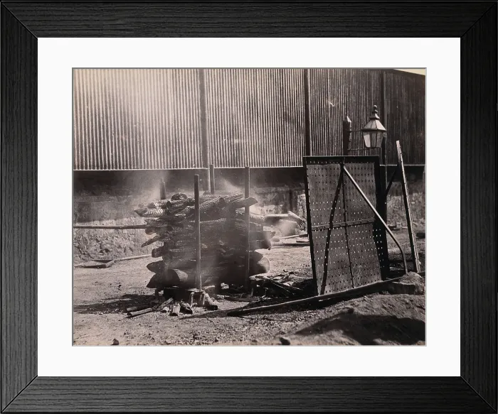 Framed Print : Bombay (Mumbai): a body burning on a funeral pyre, (1900?). Creator: Unknown Framed Print : Bombay (Mumbai): a body burning on a funeral pyre, (1900?). Creator: Unknown
