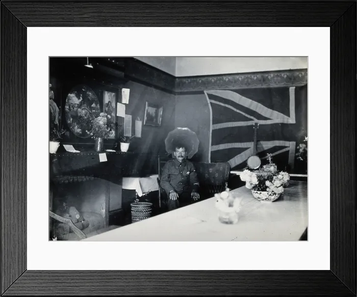 Framed Print : Holmleigh Auxiliary Military Hospital, Harrow: a soldier with amnesia sitting in a room... c1922. Creator: Unknown Framed Print : Holmleigh Auxiliary Military Hospital, Harrow: a soldier with amnesia sitting in a room... c1922. Creator: Unknown