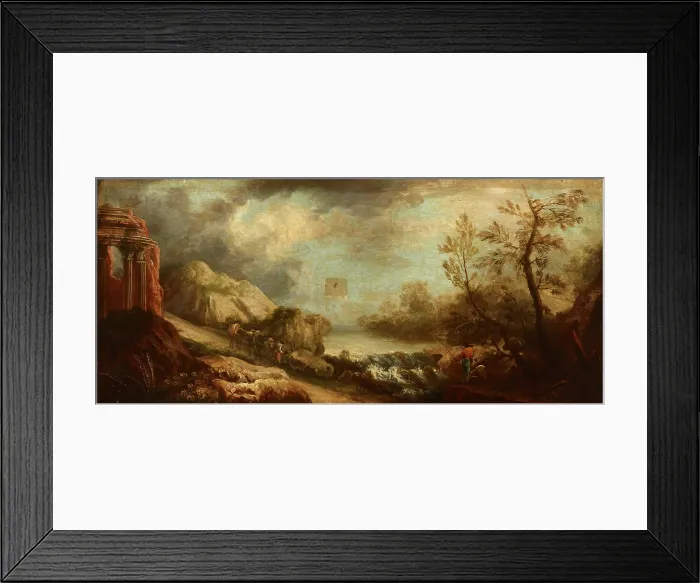Framed Print : Landscape with a River and Temple Ruins, 1st half of 18th century. Creator: Unknown Framed Print : Landscape with a River and Temple Ruins, 1st half of 18th century. Creator: Unknown